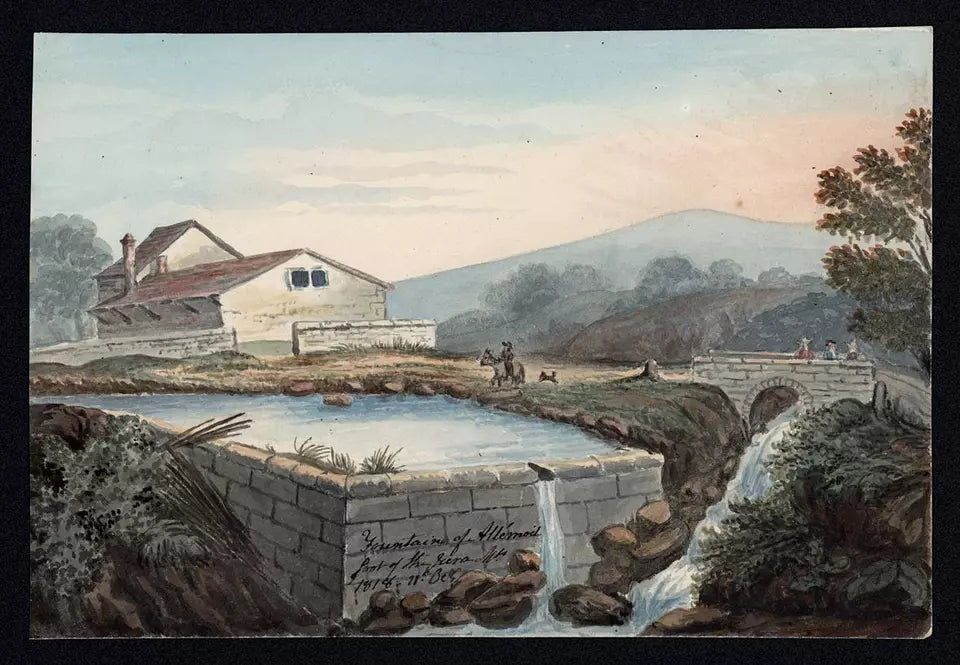 Elizabeth Campbell (1783-1861) Watercolour Painting - Fountains at the foot of Mount Jura Switzerland 1818