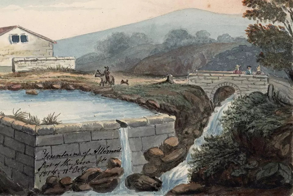 Elizabeth Campbell (1783-1861) Watercolour Painting - Fountains at the foot of Mount Jura Switzerland 1818