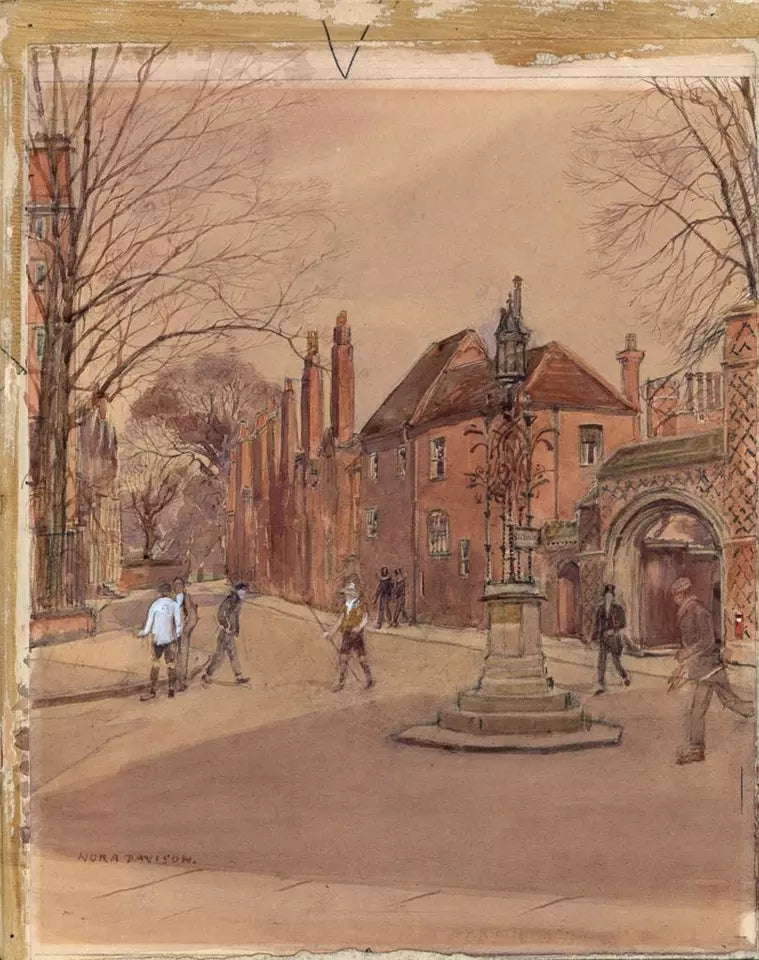 Nora Davison (fl.1881-1900) Watercolour Painting - Slough Road Eton Street Scene