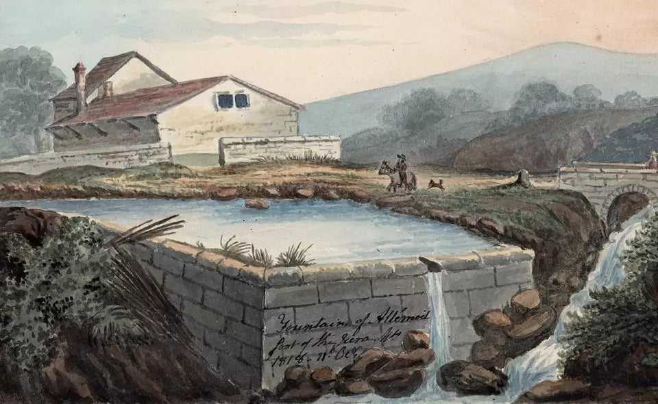 Elizabeth Campbell (1783-1861) Watercolour Painting - Fountains at the foot of Mount Jura Switzerland 1818
