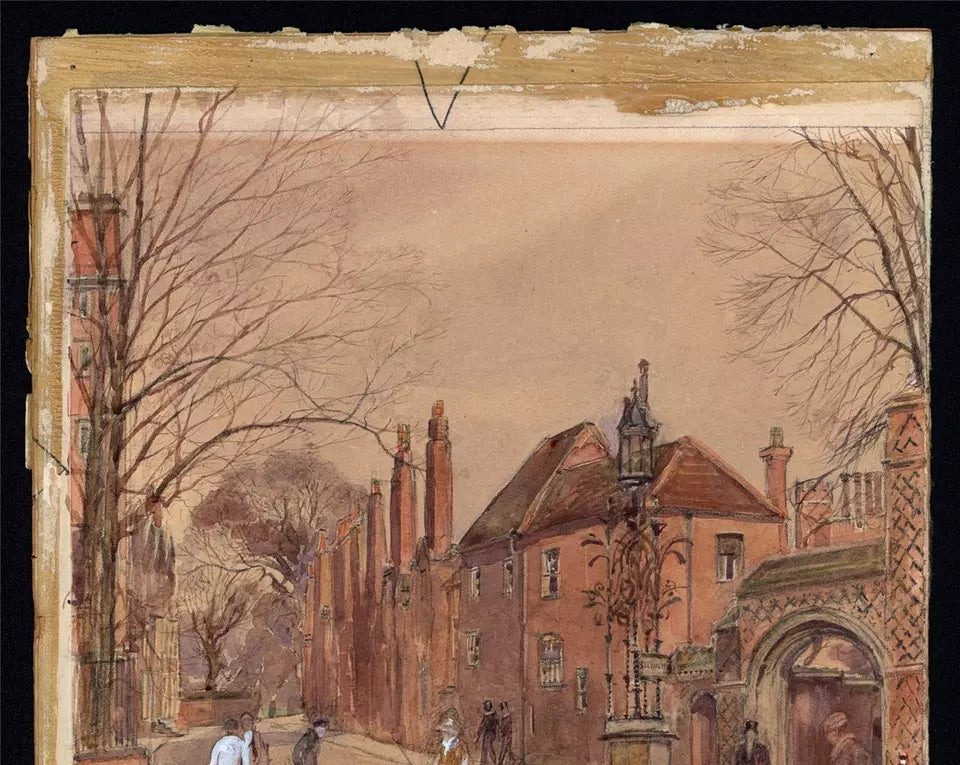 Nora Davison (fl.1881-1900) Watercolour Painting - Slough Road Eton Street Scene