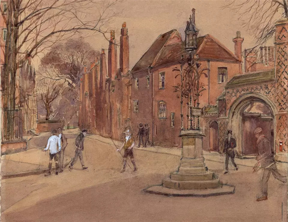 Nora Davison (fl.1881-1900) Watercolour Painting - Slough Road Eton Street Scene