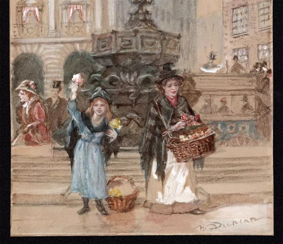 Walter Duncan (1848-1932) Watercolour Painting - Piccadilly Flower Sellers London