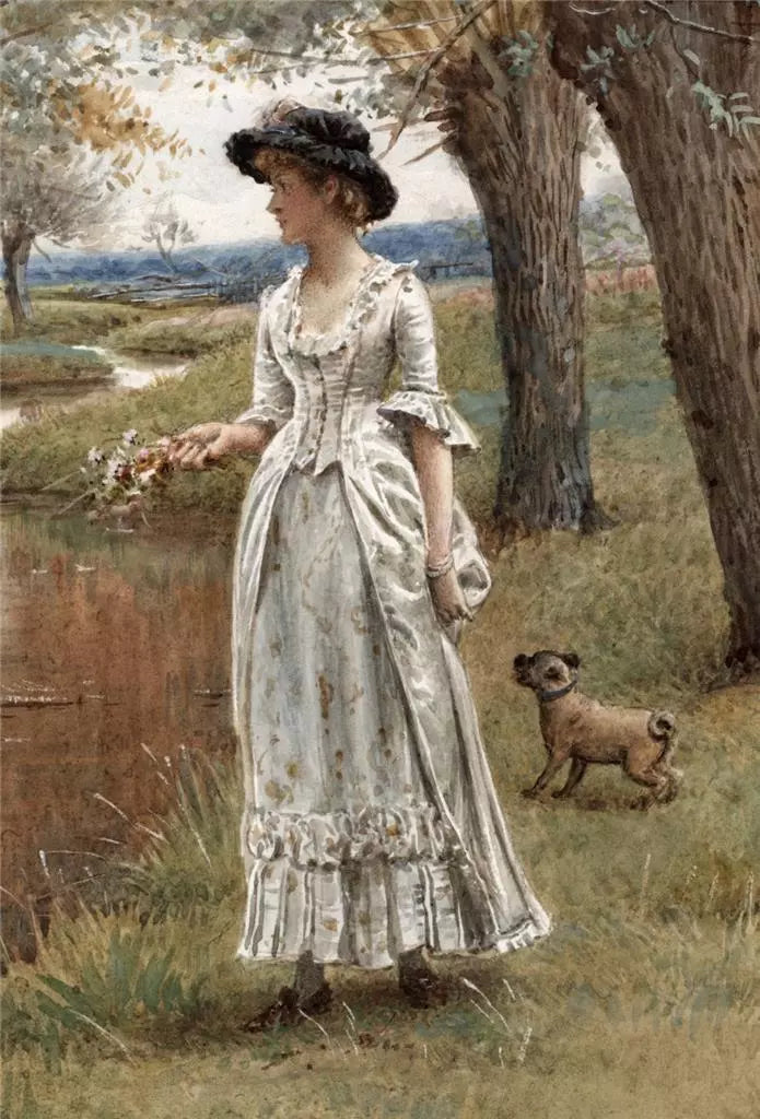 George Goodwin Kilburne (1839-1924) Watercolour Painting - The Kiss - Landscape