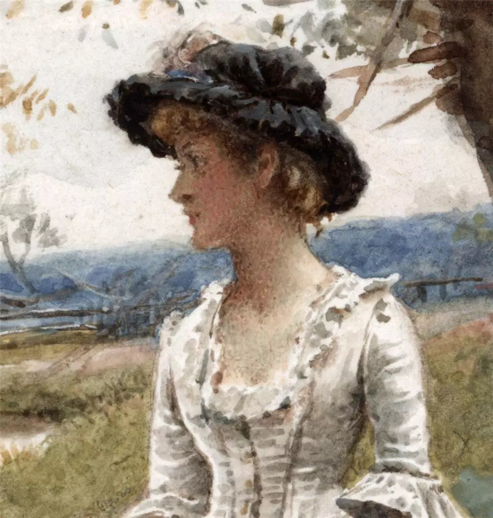 George Goodwin Kilburne (1839-1924) Watercolour Painting - The Kiss - Landscape