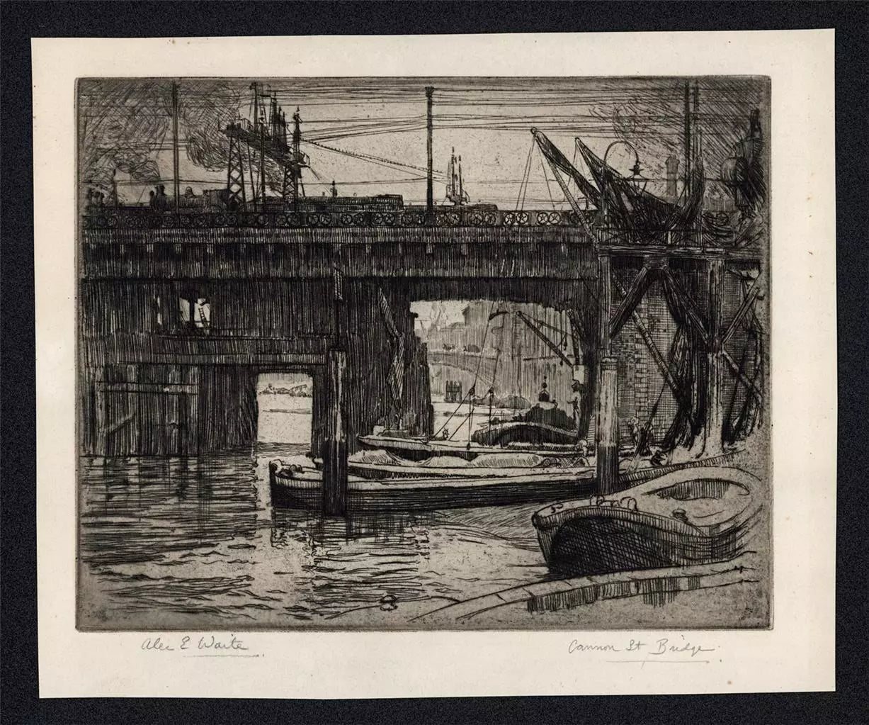 Alexander Edward Waite (1888-1958) - Pencil Signed Etching - Cannon Street Railway Bridge London