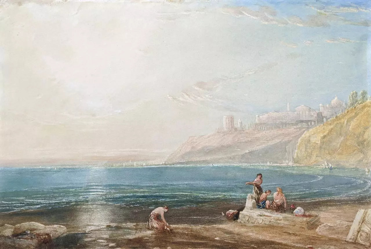 Figures By The Shore Watercolour Painting 19th Century