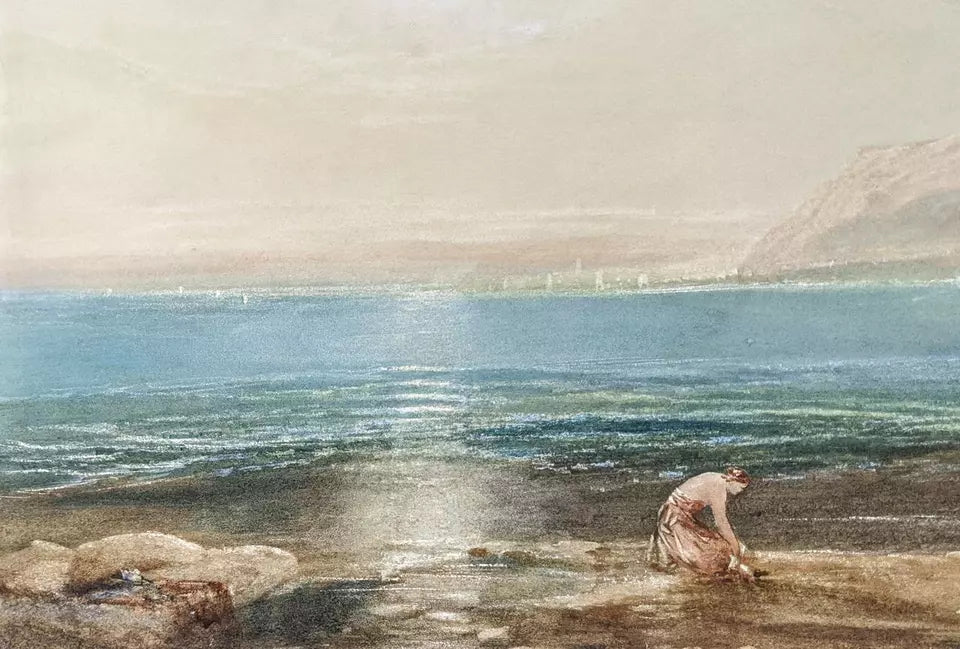 Figures By The Shore Watercolour Painting 19th Century