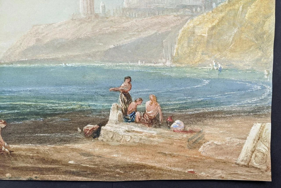 Figures By The Shore Watercolour Painting 19th Century