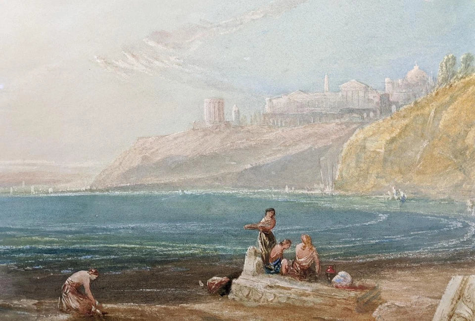 Figures By The Shore Watercolour Painting 19th Century