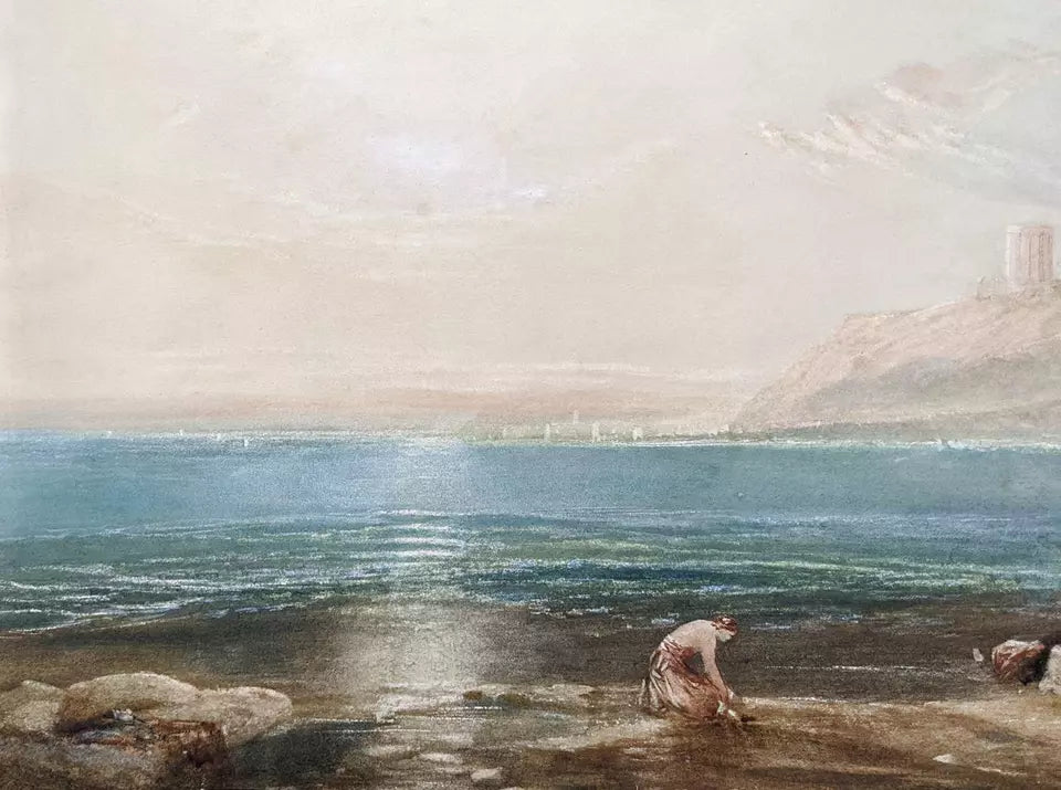 Figures By The Shore Watercolour Painting 19th Century