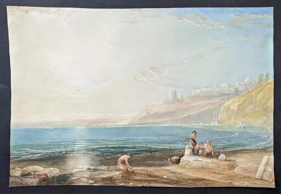 Figures By The Shore Watercolour Painting 19th Century