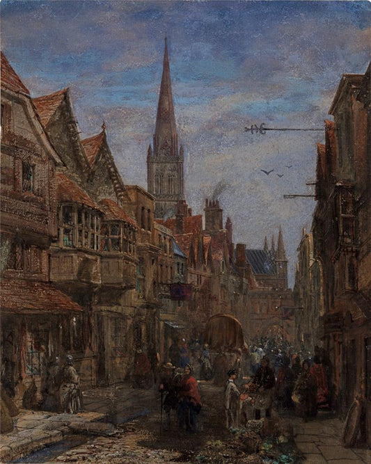 Louise Rayner (1832-1924) - Watercolour Painting - High Street Salisbury - Cathedral