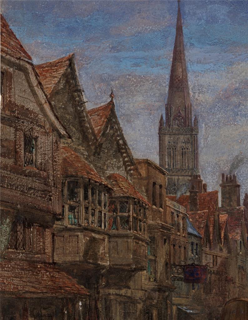 Louise Rayner (1832-1924) - Watercolour Painting - High Street Salisbury - Cathedral
