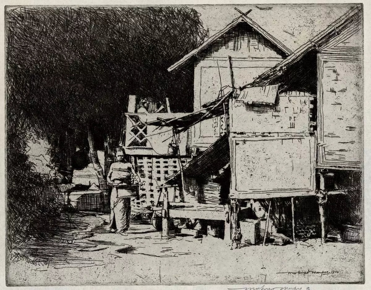 Mortimer Luddington Menpes - Pencil Signed Etching - Burmese Village - Burma - 1914