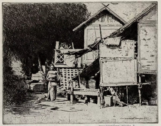 Mortimer Luddington Menpes - Pencil Signed Etching - Burmese Village - Burma - 1914
