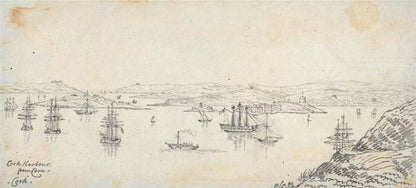 Cork Harbour Spike Island - Ireland c1823 - Pencil Drawing - Early 19th Century