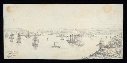 Cork Harbour Spike Island - Ireland c1823 - Pencil Drawing - Early 19th Century
