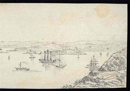 Cork Harbour Spike Island - Ireland c1823 - Pencil Drawing - Early 19th Century