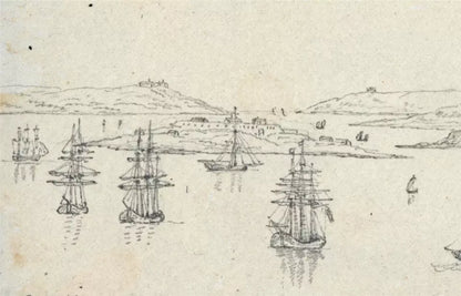 Cork Harbour Spike Island - Ireland c1823 - Pencil Drawing - Early 19th Century