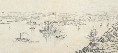 Cork Harbour Spike Island - Ireland c1823 - Pencil Drawing - Early 19th Century