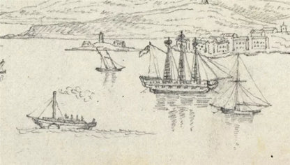 Cork Harbour Spike Island - Ireland c1823 - Pencil Drawing - Early 19th Century