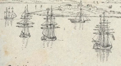 Cork Harbour Spike Island - Ireland c1823 - Pencil Drawing - Early 19th Century