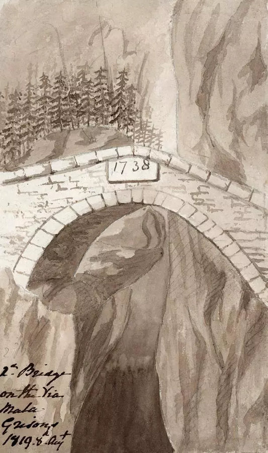 Elizabeth Campbell (1783-1861) Watercolour Painting - Bridge At Via Mala - Viamala Pass, Grisons Switzerland 1819