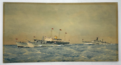 Eric Erskine Campbell Tufnell (1888-1978) Watercolour Painting - The Royal Yacht Britannia, HMS Axford, HMS Urania