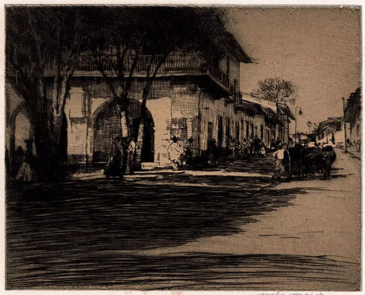Mortimer Luddington Menpes - Signed Etching - Street Scene With Shade, Mexico