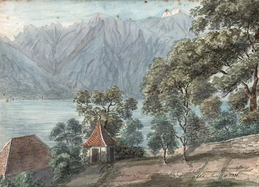 Elizabeth Campbell (1783-1861) Watercolour Painting - Chillon Castle From Saint-Gingolph Switzerland 1821