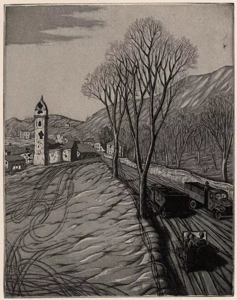 Rudolph Carl Von Ripper (1905-1960) Pencil Signed Etching World War 2 Scene 1946 - WW2