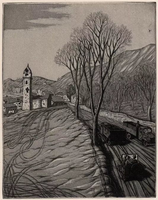 Rudolph Carl Von Ripper (1905-1960) Pencil Signed Etching World War 2 Scene 1946 - WW2