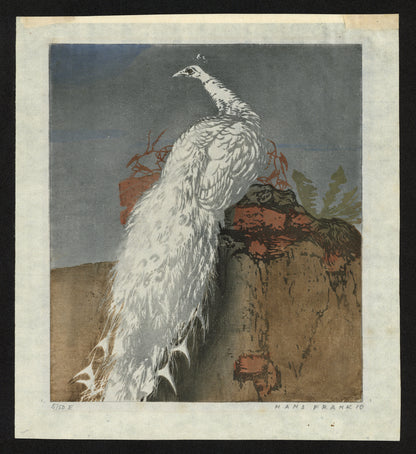 Hans Frank (1884-1948) Pencil Signed Woodcut - White Peacock 1910
