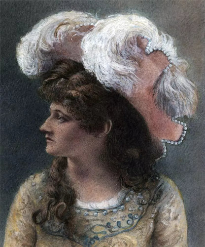 Portrait Of A Lady Wearing A Hat - Small Watercolour Painting - 19th Century