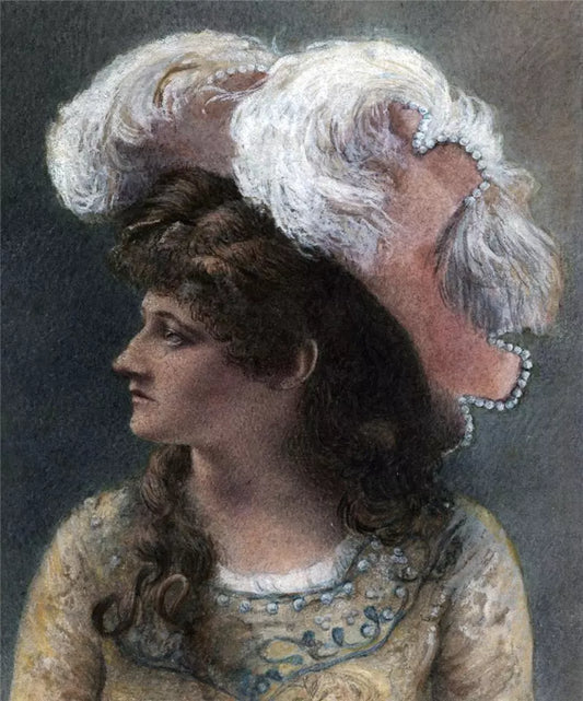 Portrait Of A Lady Wearing A Hat - Small Watercolour Painting - 19th Century
