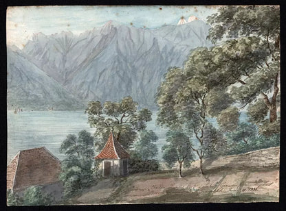Elizabeth Campbell (1783-1861) Watercolour Painting - Chillon Castle From Saint-Gingolph Switzerland 1821