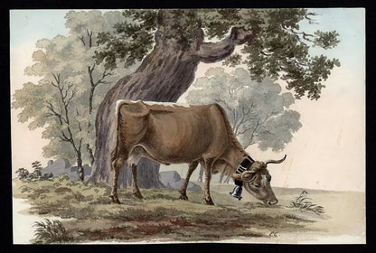 Elizabeth Campbell (1783-1861) Watercolour Painting - Cow With Bell In Landscape