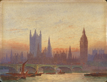 Frederick Edward Joseph Goff (1855-1931) Watercolour Painting - Westminster, London - River Thames