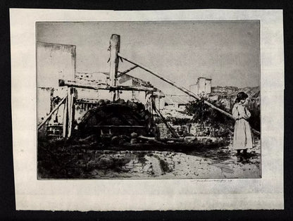 Mortimer Luddington Menpes - Pencil Signed Etching - Girl In Continental Landscape