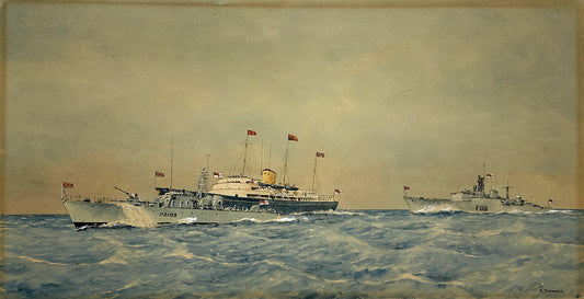 Eric Erskine Campbell Tufnell (1888-1978) Watercolour Painting - The Royal Yacht Britannia, HMS Axford, HMS Urania