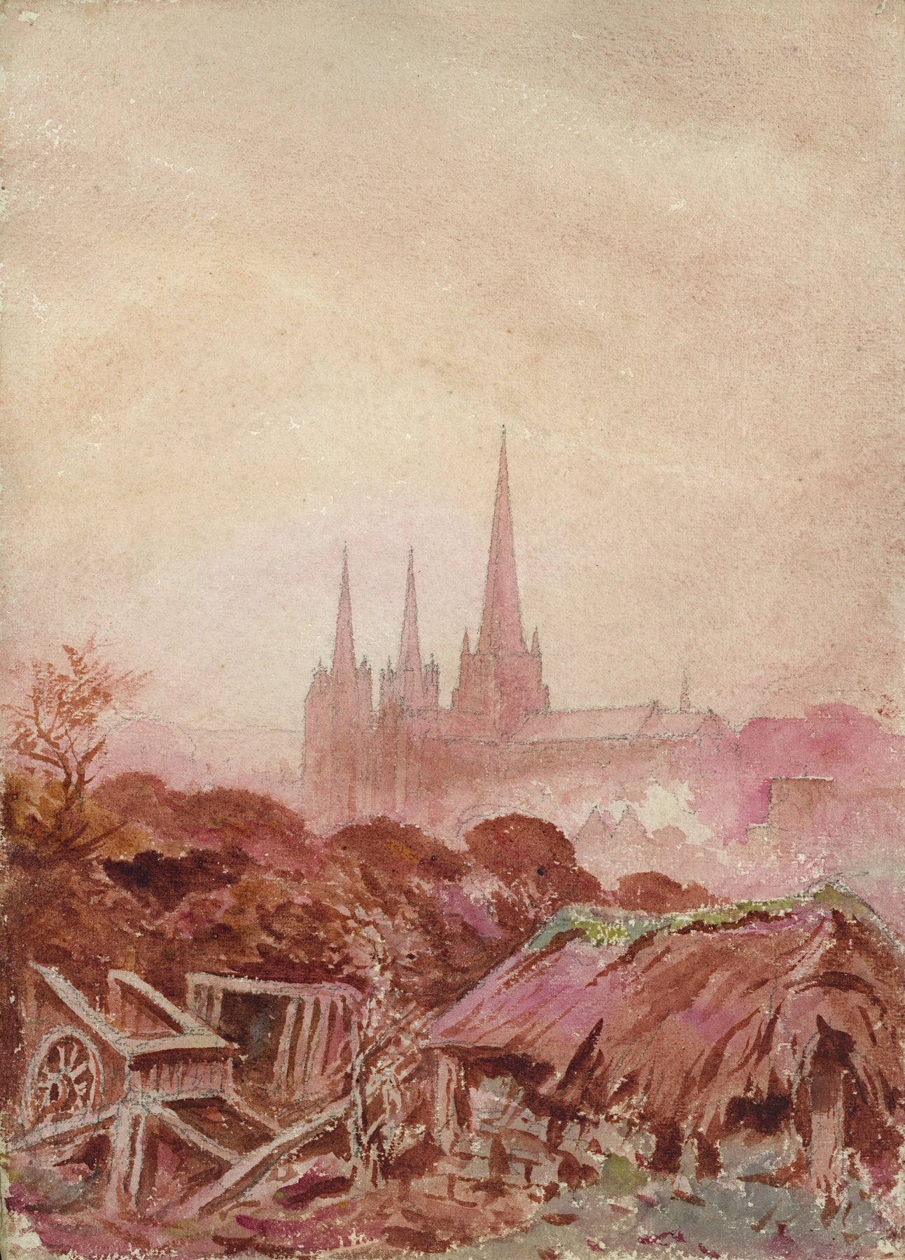 John Louis Petit (1801-1868) Watercolour Painting - Lichfield Staffordshire 1867
