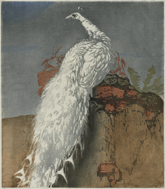 Hans Frank (1884-1948) Pencil Signed Woodcut - White Peacock 1910