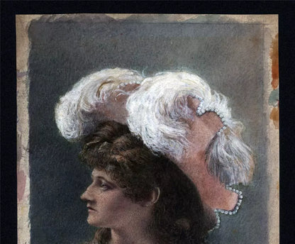 Portrait Of A Lady Wearing A Hat - Small Watercolour Painting - 19th Century