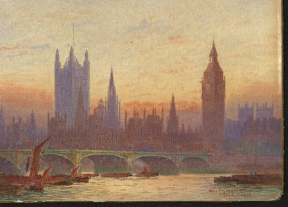 Frederick Edward Joseph Goff (1855-1931) Watercolour Painting - Westminster, London - River Thames