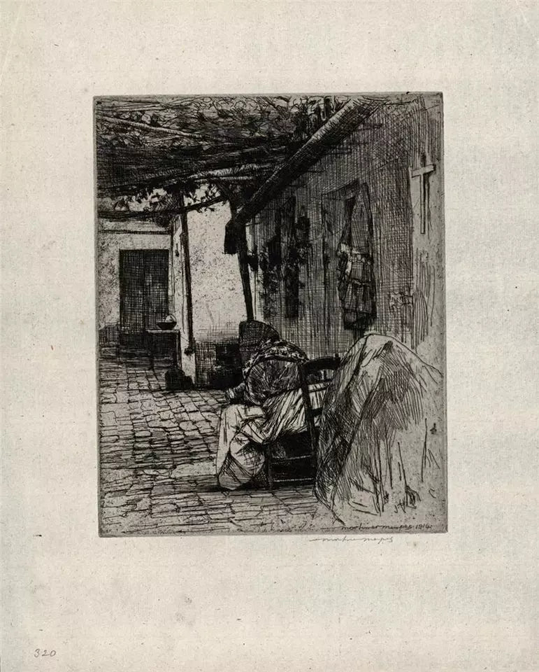 Mortimer Luddington Menpes - Pencil Signed Etching - A Courtyard, Seville - Spain 1914