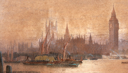 Frederick Edward Joseph Goff (1855-1931) Watercolour Painting - Westminster London - River Thames