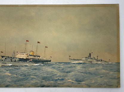 Eric Erskine Campbell Tufnell (1888-1978) Watercolour Painting - The Royal Yacht Britannia, HMS Axford, HMS Urania