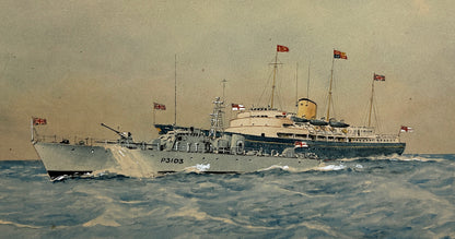 Eric Erskine Campbell Tufnell (1888-1978) Watercolour Painting - The Royal Yacht Britannia, HMS Axford, HMS Urania