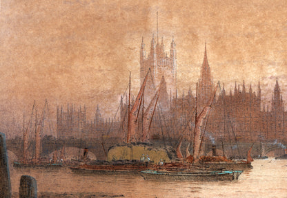 Frederick Edward Joseph Goff (1855-1931) Watercolour Painting - Westminster London - River Thames